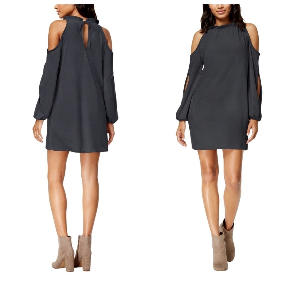 NWT Suede Mini Dress Long Sleeve Halter Western Chic Pockets Shift Mod L